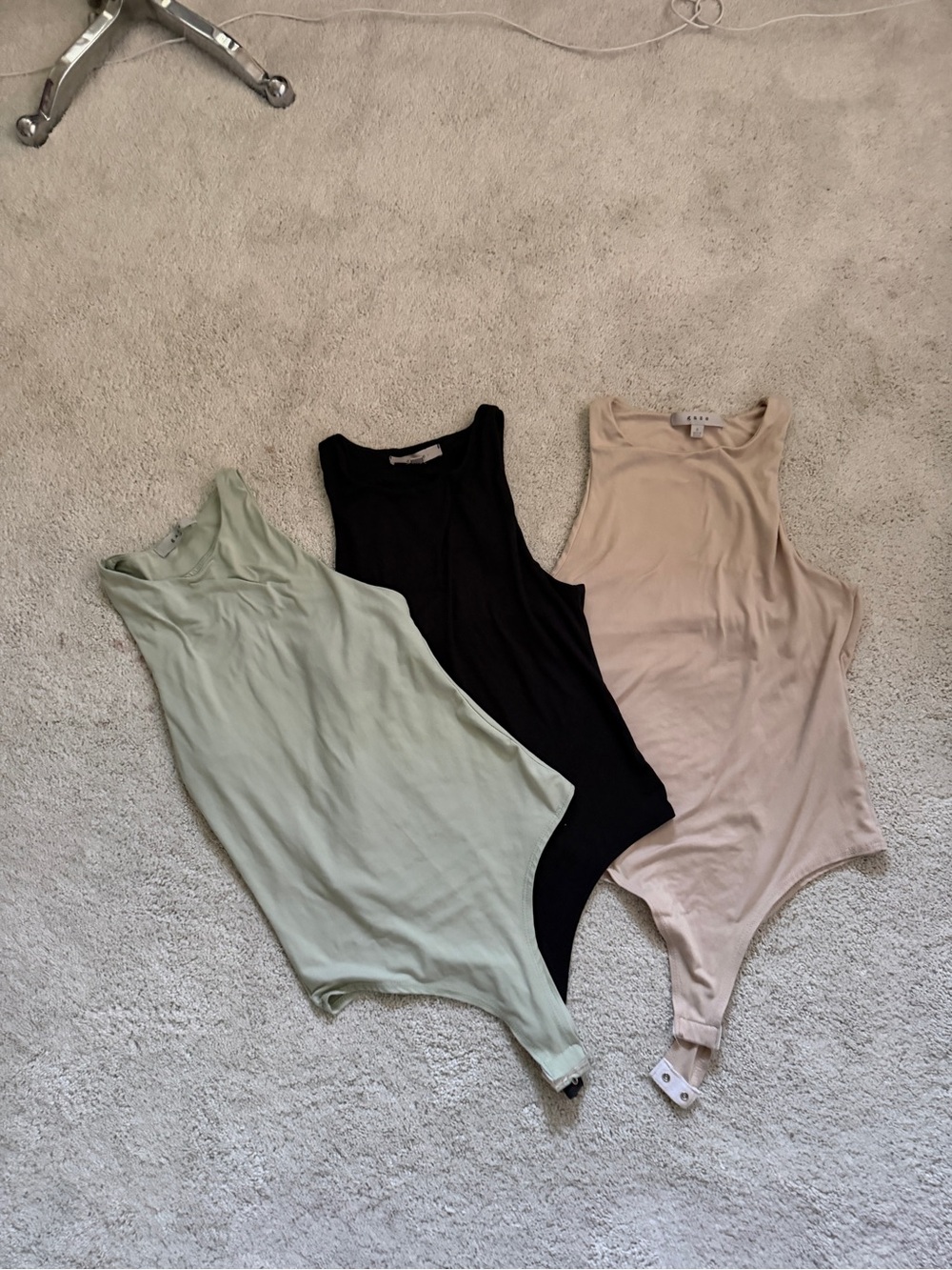 Glaze Ribbed Tank Bodysuit Trio — Black, Sage, Beige